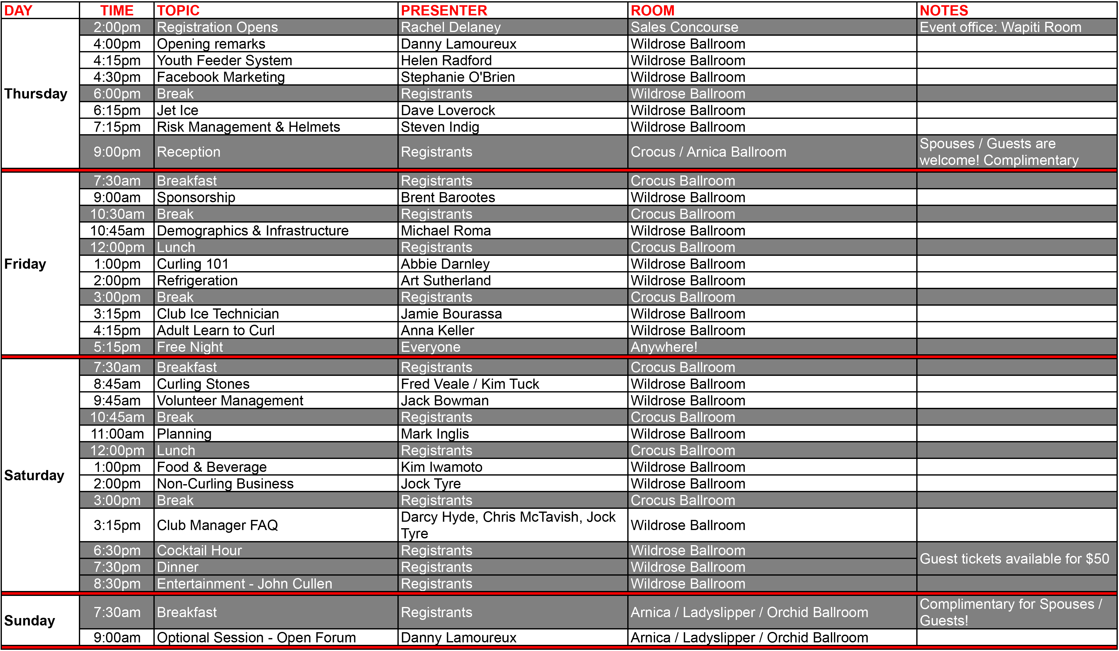 Curling Canada schedule